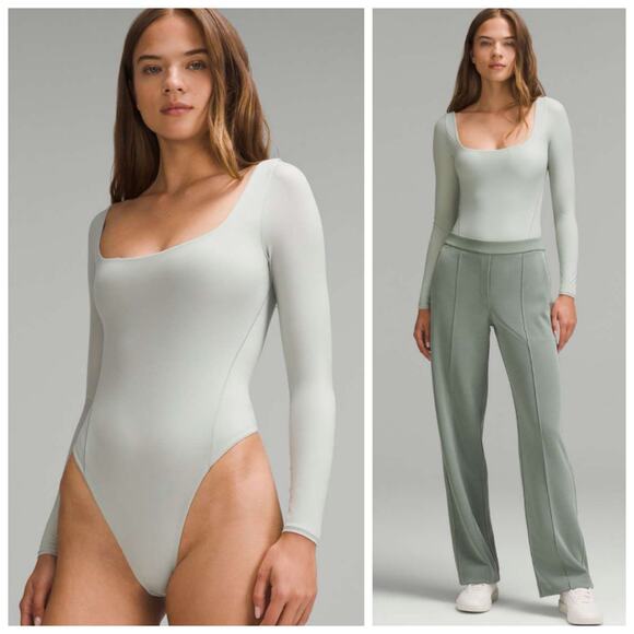 Lululemon Wundermost Ultra Soft Square Neck Long Sleeve Bodysuit Small Jade Grey - Picture 1 of 10